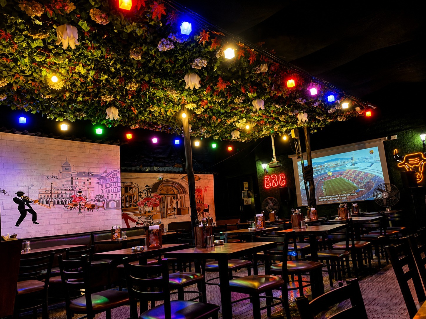 Private couple seating corner on the rooftop garden decorated for anniversary celebrations at Big Bull Cafe